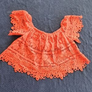 Free People Coral Orange Lace Off-Shoulder Crop Top